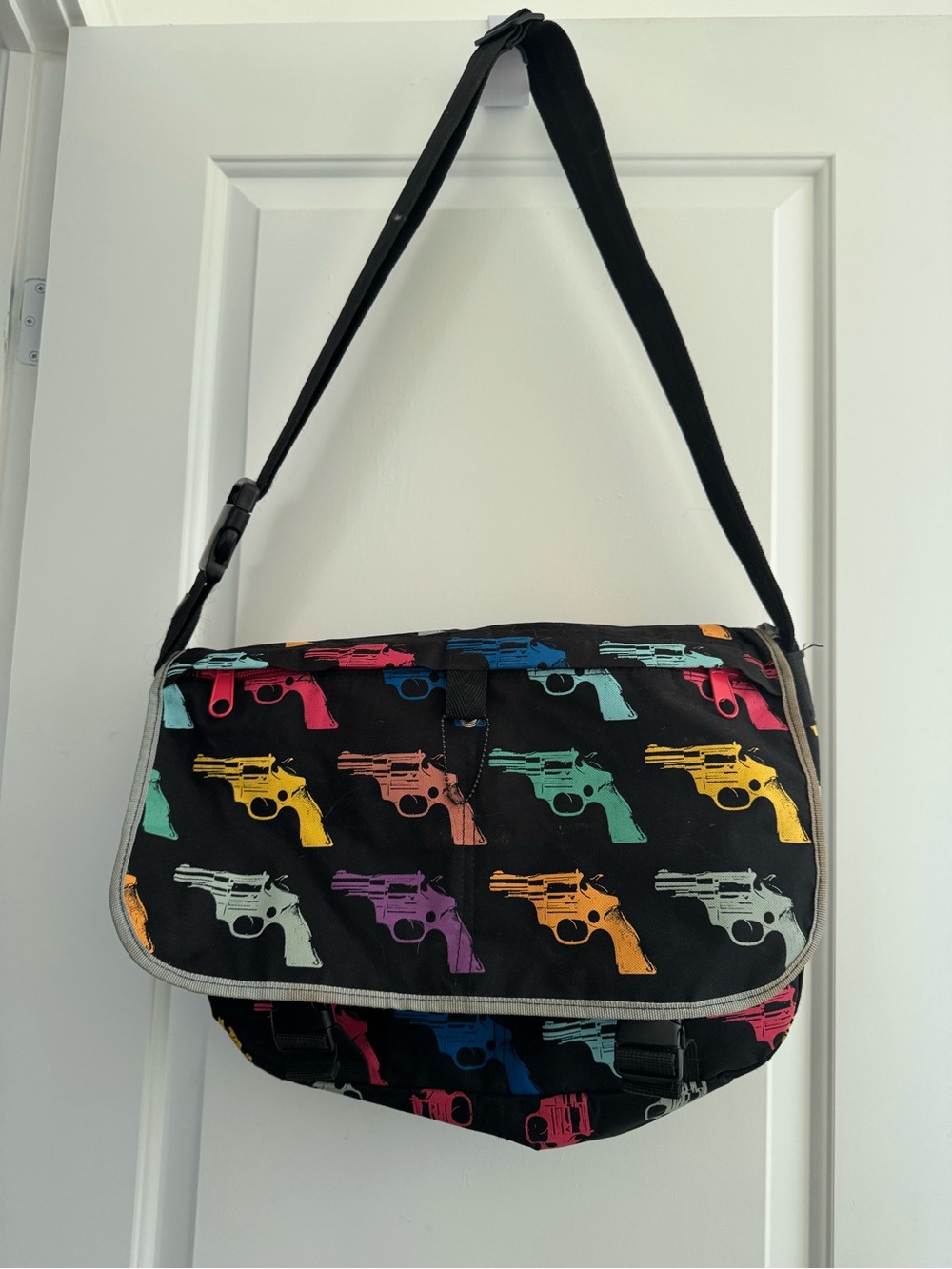 Andy Warhol Revolver Print Pop Art Canvas Messenger Bag